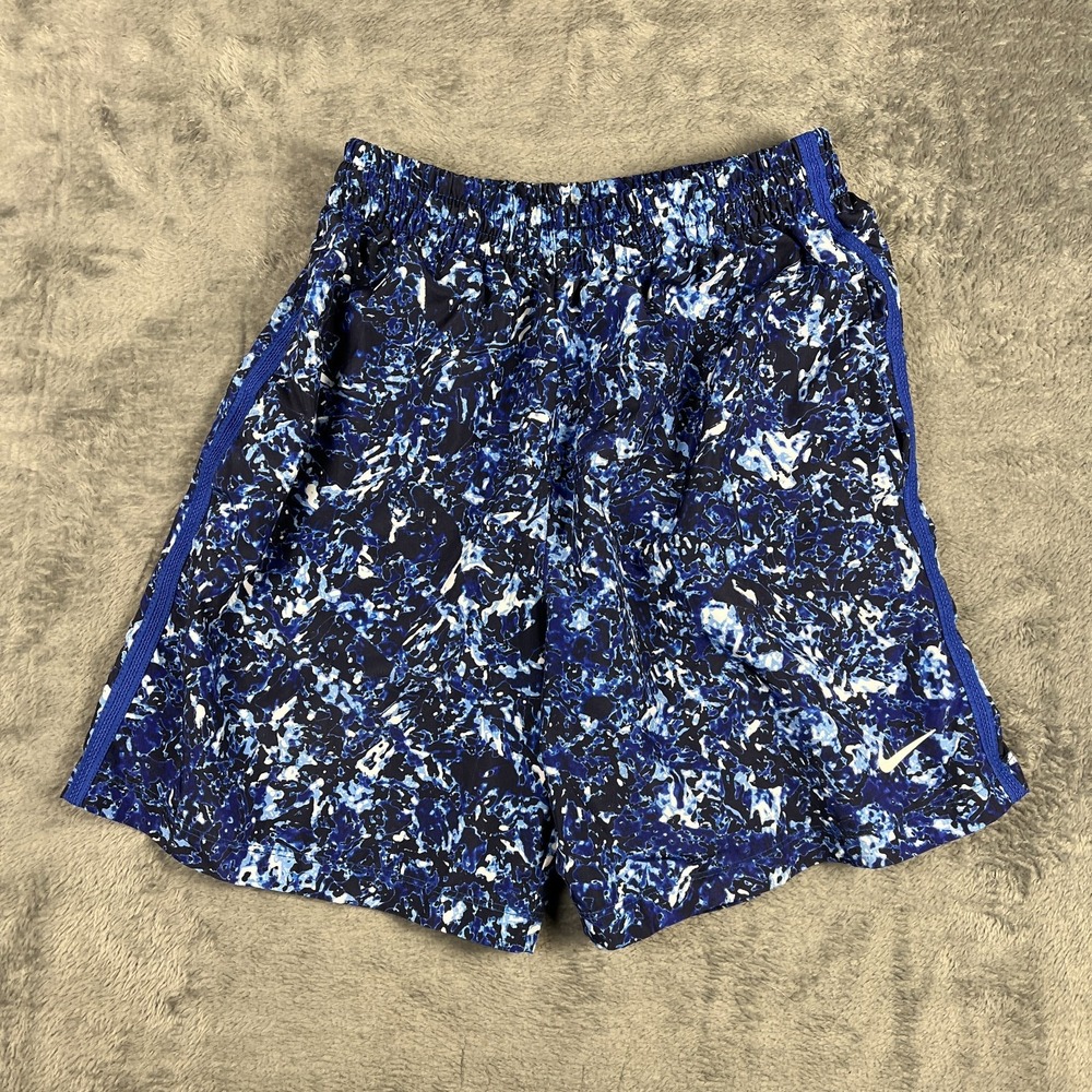 Nike Dri Fit Shorts Unisex Kids Medium Blue Black Speckled Wicks Sweat Training